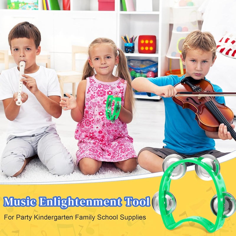 Lukmaa 12 Pcs Plastic Percussion Tambourine with 4 Bells Rhythm Musical Instruments for Adults Hand Tambourine Hand Held Percussion Drum for Party Kindergarten Family School Supplies (Green) - Image 5